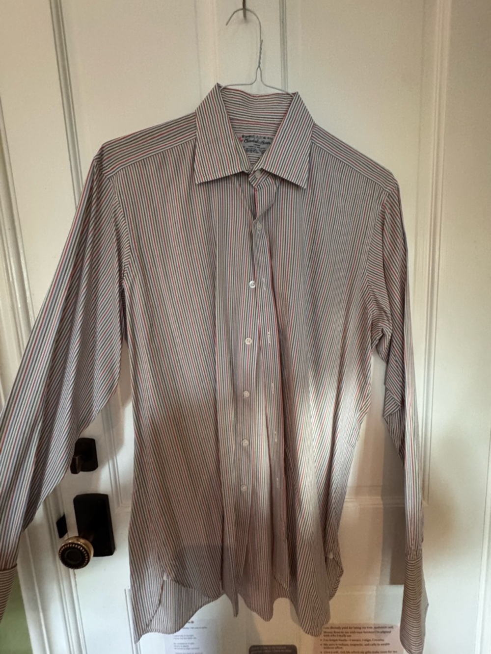 Turnbull & Asser Men's White Shirt with Red & Blue Pinstripes